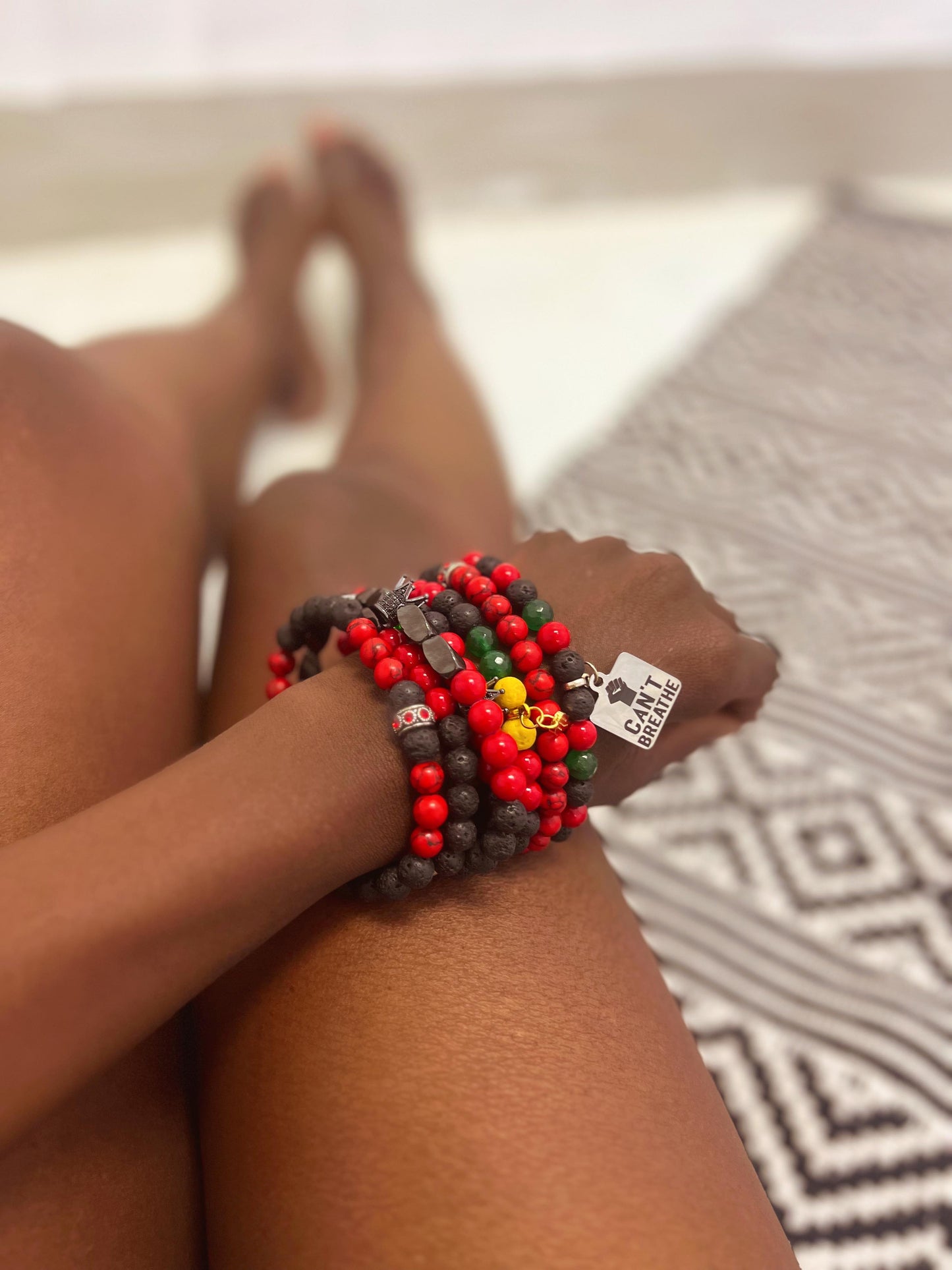 Red and Black Gemstone Bracelet